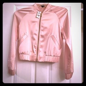 Express pink satin bomber jacket